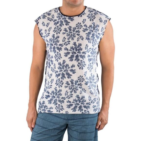New Just Cavalli Men XS 46 Sleeveless Muscle Tee White Blue Floral Print Cotton - Picture 3 of 5